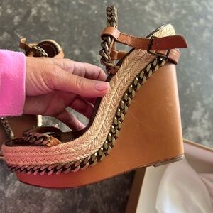 Christian Louboutin platform wedge  sandal with cool metal chain link